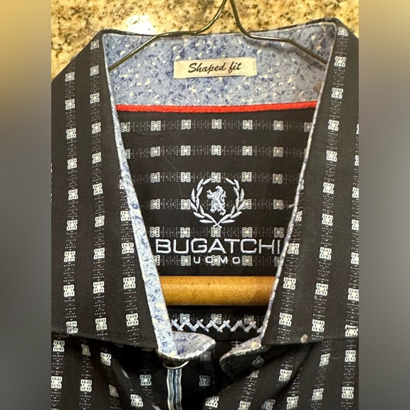 Bugatchi Shaped Fit Large Long Sleeve Shirt - Blue Squares Pattern - Picture 6 of 9